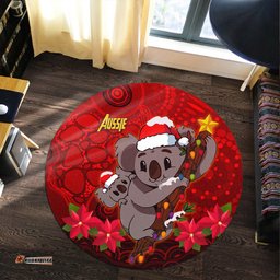 Aboriginal Christmas Round Rug - Aussie Koala Christmas Poinsettia with Aboriginal Inspired Round Rug