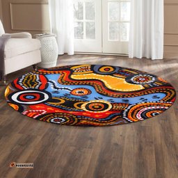 Australia Aboriginal Inspired Round Rug - Indigenous Art Aboriginal Inspired Dot Painting Style Round Rug 7