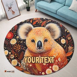 Australia Koala Custom Round Rug - Aboriginal Koala With Golden Wattle Flowers Round Rug