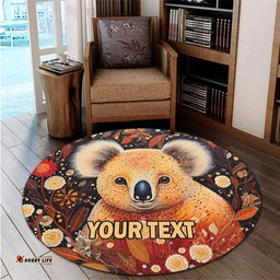 Australia Koala Custom Round Rug - Aboriginal Koala With Golden Wattle Flowers Round Rug