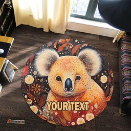 Australia Koala Custom Round Rug - Aboriginal Koala With Golden Wattle Flowers Round Rug