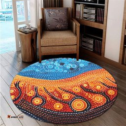 Australia Dreaming Aboriginal Round Rug - Aboriginal Culture Indigenous River Dot Painting Art Inspired Round Rug
