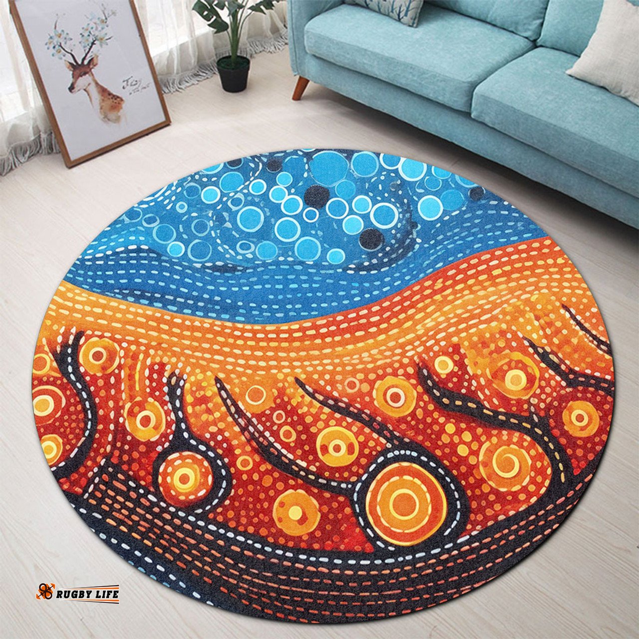 Australia Dreaming Aboriginal Round Rug - Aboriginal Culture Indigenous River Dot Painting Art Inspired Round Rug