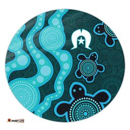 Australia Aboriginal Turtles Torres Strait Islands Round Rug - Blue Turtles With Aboriginal Dot Art Painting Patterns And Torres Strait Symbol Round Rug
