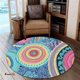 Australia Aboriginal Round Rug - Dots Pattern And Vivid Pastel Colours Round Rug
