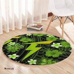 Australian Thunder Cricket Round Carpet Baeuty Pacific Hibiscus and Polynesian Pattern