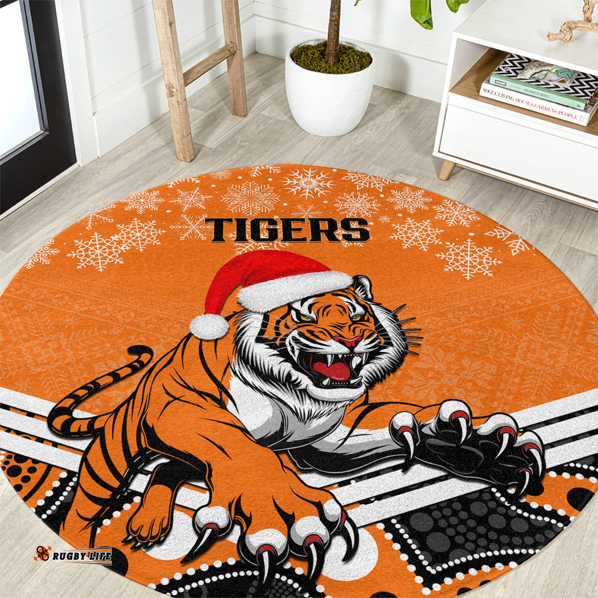 Custom Tigers Rugby Christmas Round Carpet Merry Xmas 2023 Mix Aboriginal Art