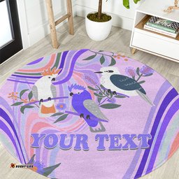 Personalised Australia Hippie Christmas Round Carpet Cockatoo Kookaburra with Wattle Violet Pastel Color