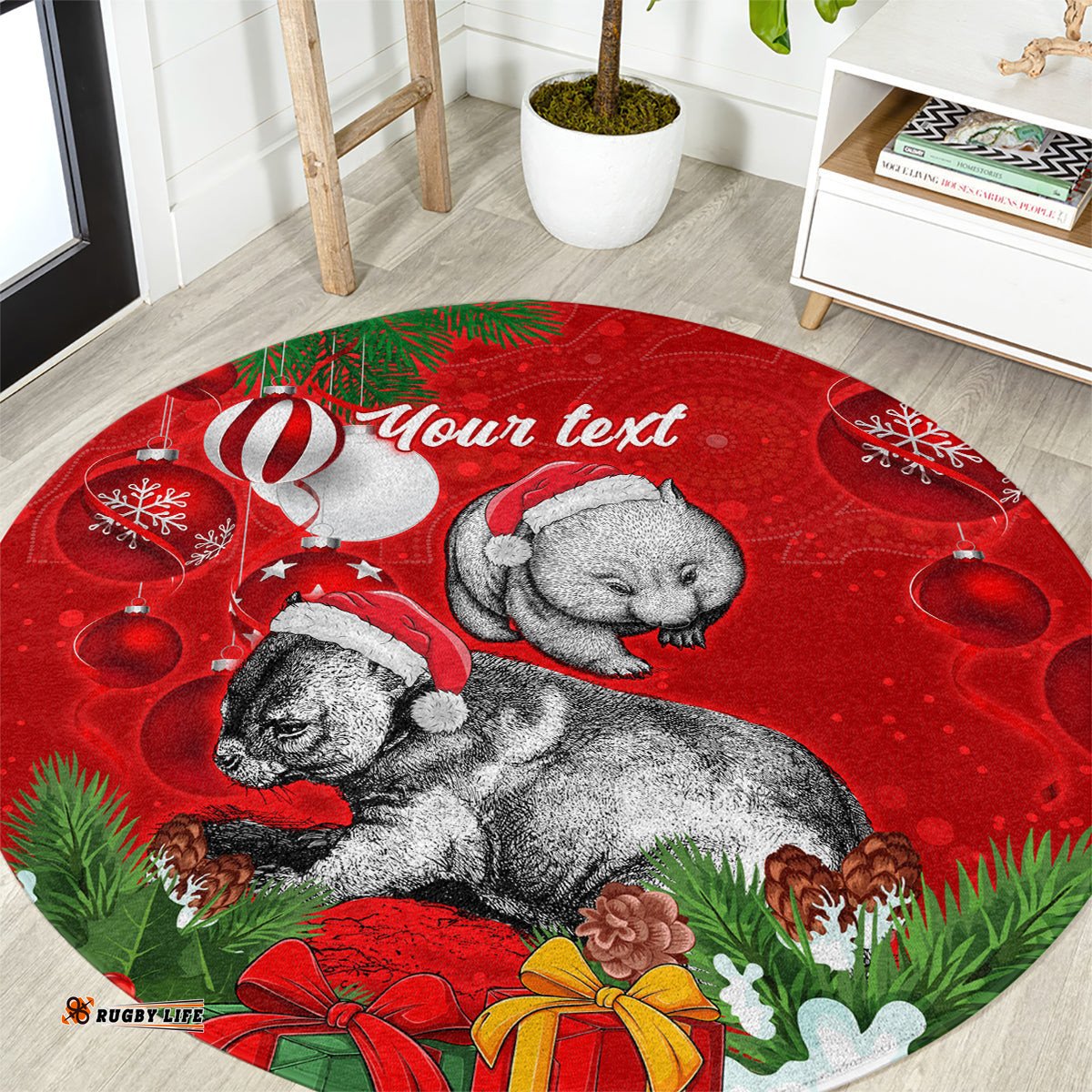 Personalised Wombat Lover Round Carpet Australia Merry Christmas Aboriginal
