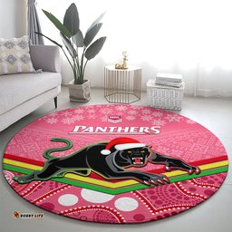 Custom Panthers Rugby Christmas Round Carpet Merry Xmas 2023 Mix Aboriginal Art Pink Version