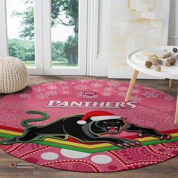 Custom Panthers Rugby Christmas Round Carpet Merry Xmas 2023 Mix Aboriginal Art Pink Version