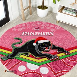 Custom Panthers Rugby Christmas Round Carpet Merry Xmas 2023 Mix Aboriginal Art Pink Version