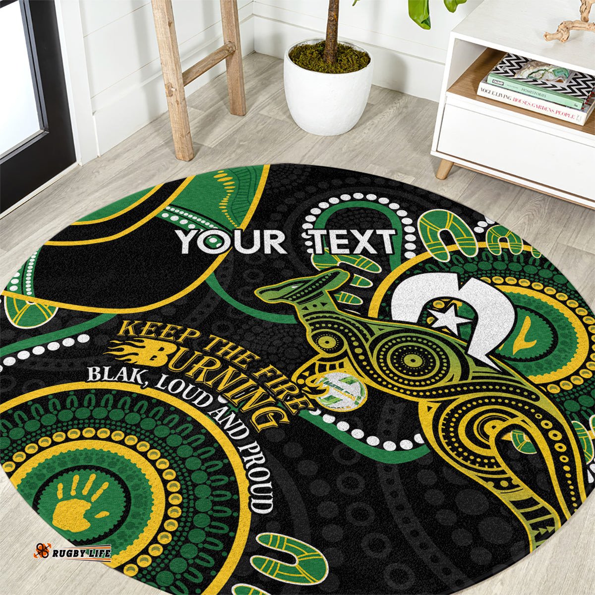 Custom Matildas NAIDOC Week Round Carpet Australia Kangaroo Keep The Fire Burning Black