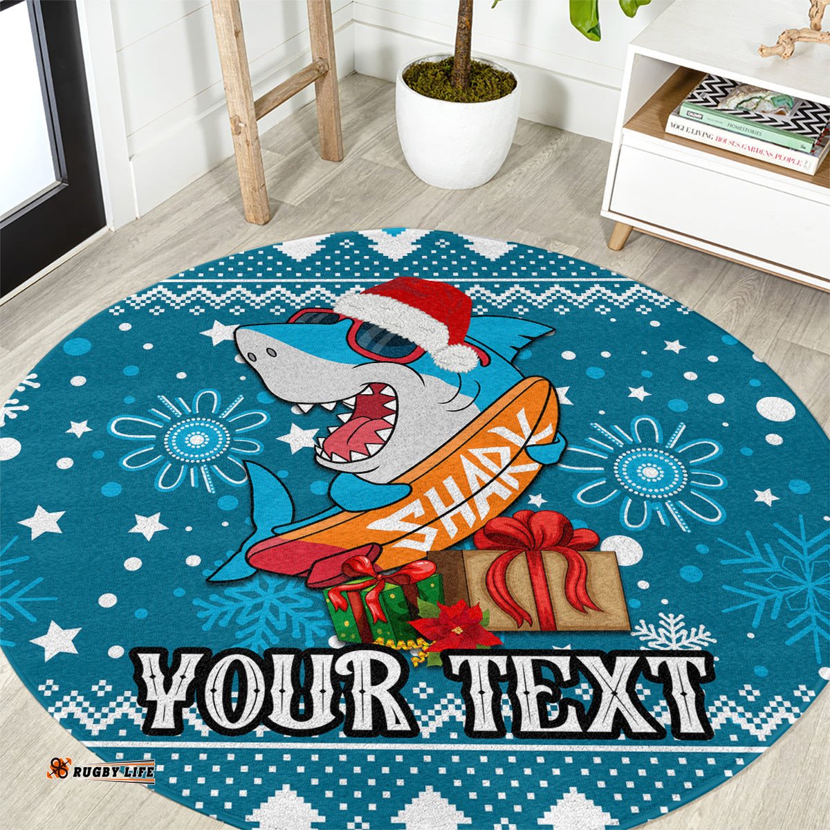 Custom Sharks Rugby Round Carpet Chirstmas Vibe 2023