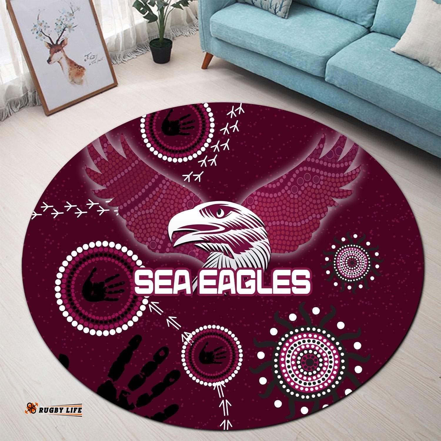 Sea Eagles Round Carpet Indigenous Country Style
