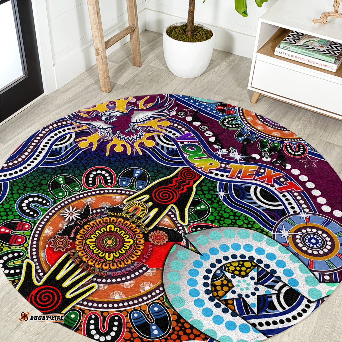 Personalised Eagles NAIDOC Week 2024 Round Carpet Australia Aboriginal Dot Painting DT02