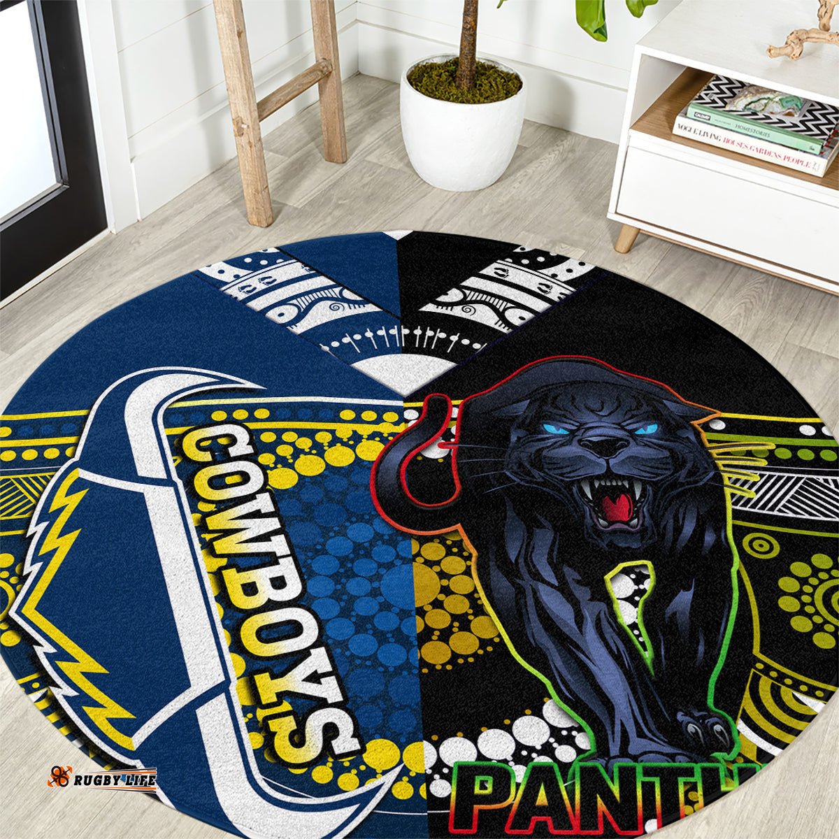 Panthers And Cowboys Rugby Round Carpet Aboriginal Version