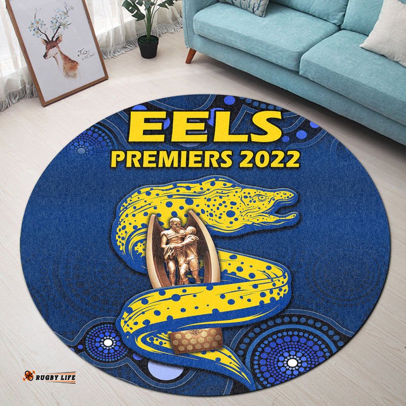 Parramatta Eels Rugby Premiers 2022 Round Carpet Eels Champion Aboriginal Dot Blue Style