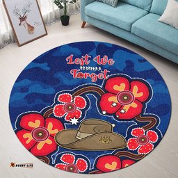 Australia ANZAC Round Carpet Lest We Forget Camouflage Mix Aboriginal Poppies And Slouch Hat