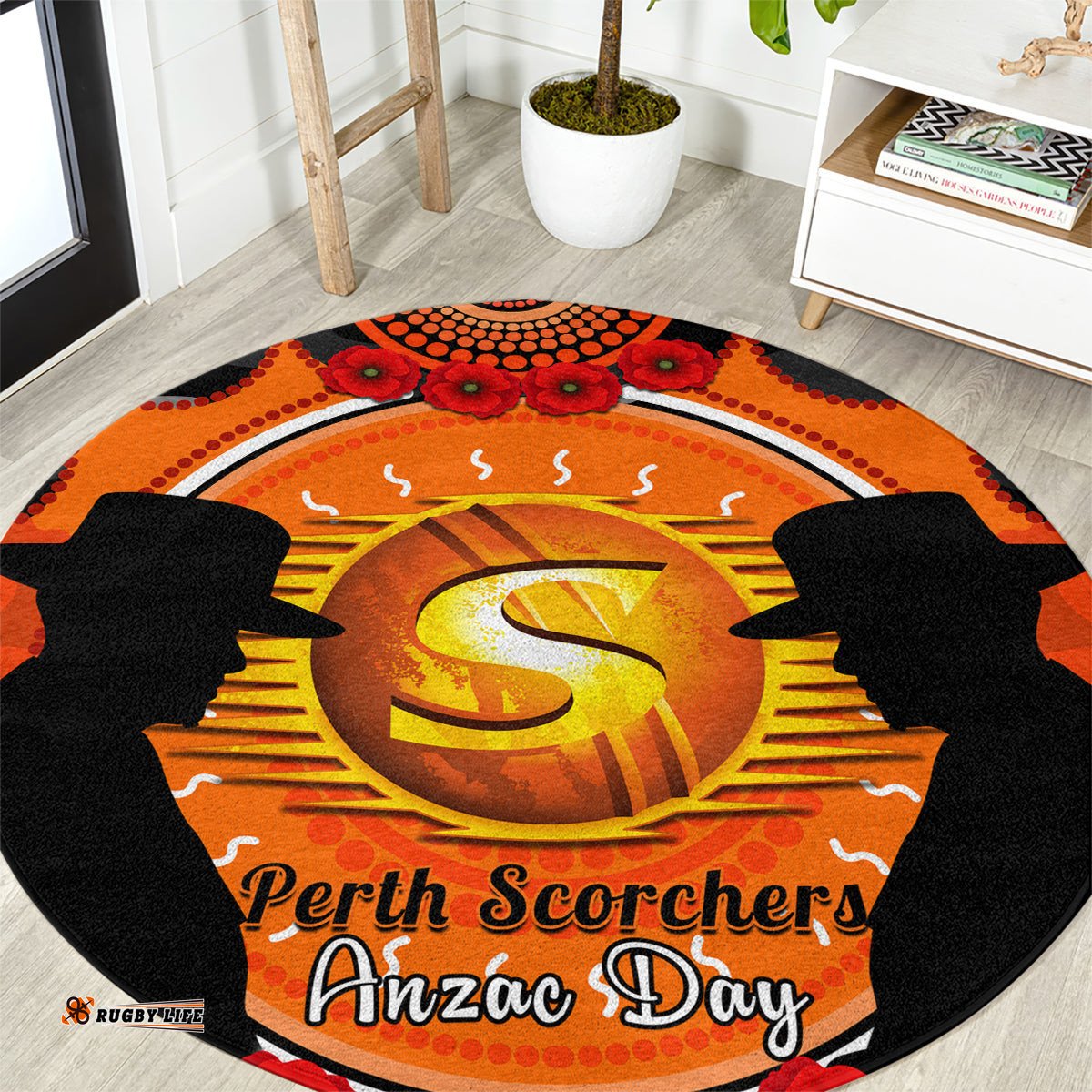 Perth Scorchers ANZAC 2024 Round Carpet Lest We Forget Poppy Mix Camouflage