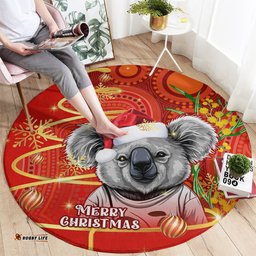 Australia Koala Christmas Round Carpet Aboriginal Art With Golden Wattle