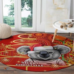 Australia Koala Christmas Round Carpet Aboriginal Art With Golden Wattle