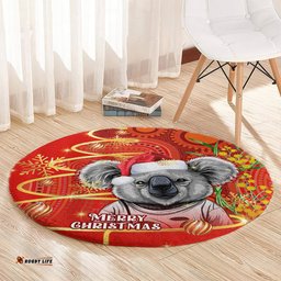 Australia Koala Christmas Round Carpet Aboriginal Art With Golden Wattle