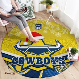 Cowboys Rugby Christmas Round Carpet Merry Xmas 2023 Mix Aboriginal Art Blue Version