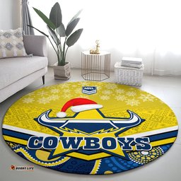 Cowboys Rugby Christmas Round Carpet Merry Xmas 2023 Mix Aboriginal Art Blue Version