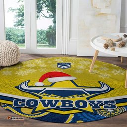 Cowboys Rugby Christmas Round Carpet Merry Xmas 2023 Mix Aboriginal Art Blue Version