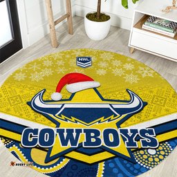 Cowboys Rugby Christmas Round Carpet Merry Xmas 2023 Mix Aboriginal Art Blue Version