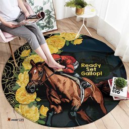 Melbourne Horse Racing Round Carpet Yellow Roses Ready Set Gallop!