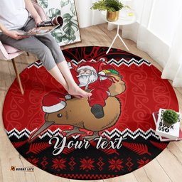 Personalised New Zealand Christmas Round Carpet Kiwi Santa Claus Maori Meri Kirihimete