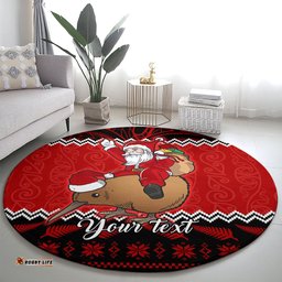 Personalised New Zealand Christmas Round Carpet Kiwi Santa Claus Maori Meri Kirihimete