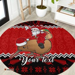 Personalised New Zealand Christmas Round Carpet Kiwi Santa Claus Maori Meri Kirihimete