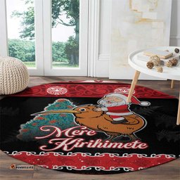 New Zealand Christmas Round Carpet Funny Santa Riding Kiwi Meri Kirihimete