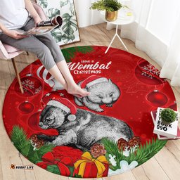 Wombat Lover Round Carpet Australia Merry Christmas Aboriginal