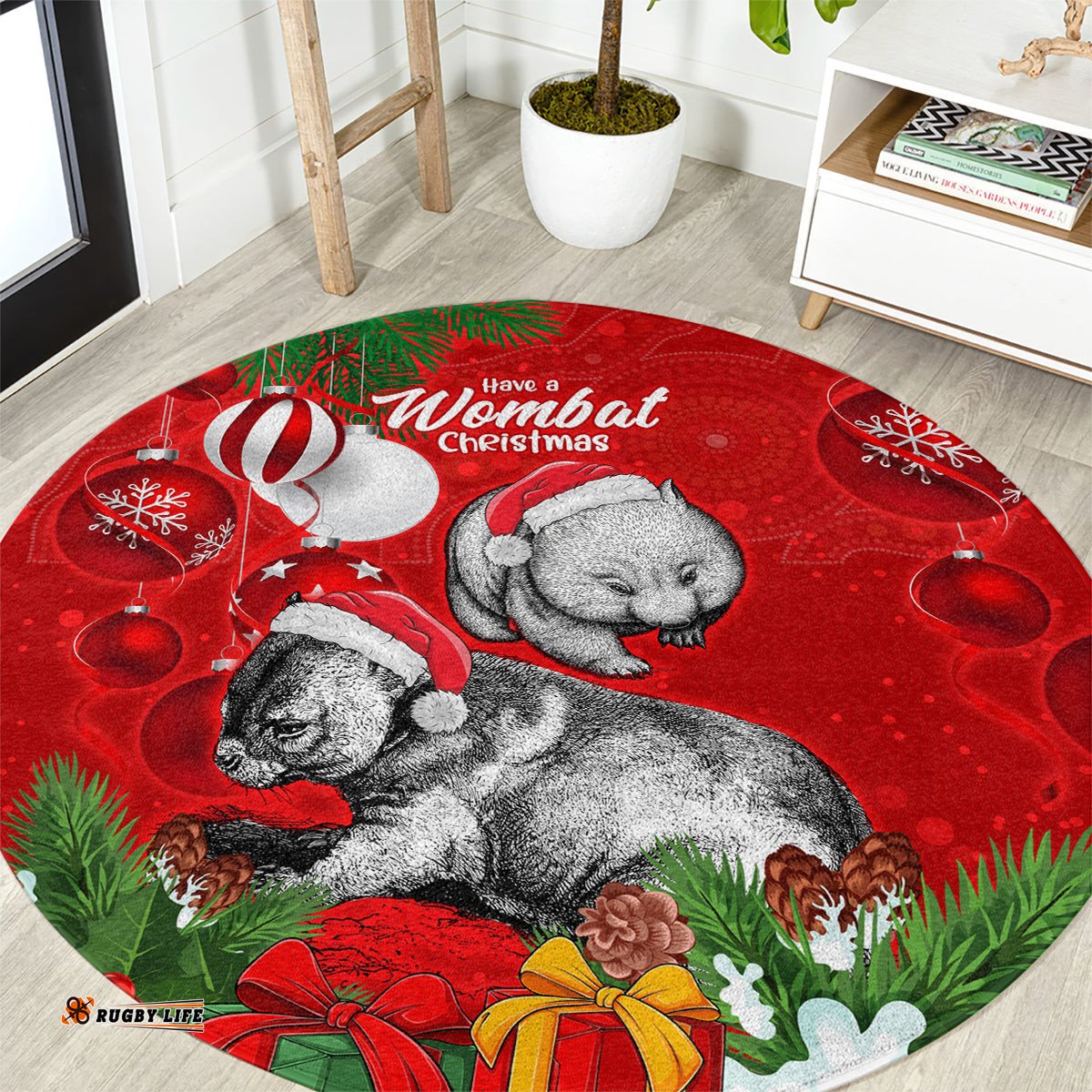 Wombat Lover Round Carpet Australia Merry Christmas Aboriginal