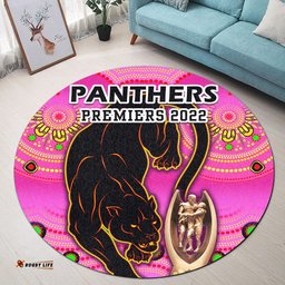 Penrith Panthers Rugby Round Carpet Pink Crouching Panther Premiers 2022