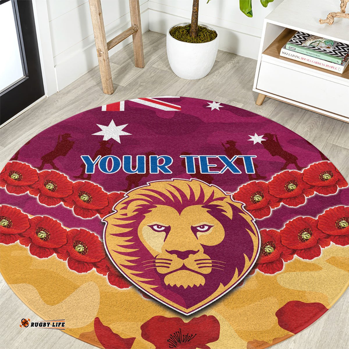 Custom Brisbane Lions Football Round Carpet ANZAC Lest We Forget