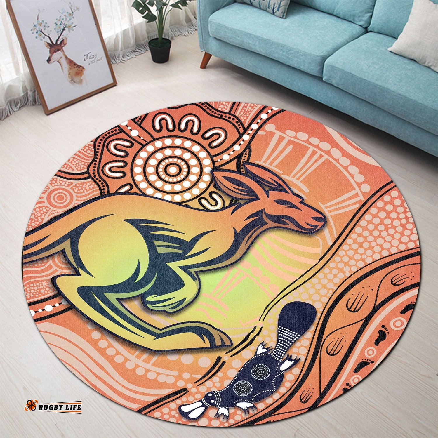 Kangaroos Indigenous Round Carpet Beautiful Life