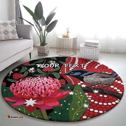 Personalised Australia Waratah And Superb Fairywren Round Carpet Aboriginal Art