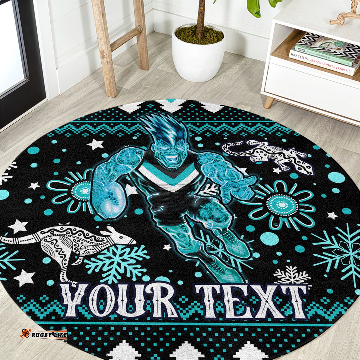 Custom Port Adelaide Power Football Round Carpet Port Adelaide Power Football Christmas Vibe 2023