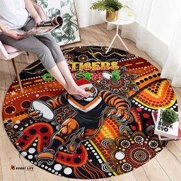 Merry Christmas Wests Tigers Round Carpet Aboriginal Santa Rugby Mascot The Tigers