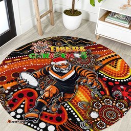 Merry Christmas Wests Tigers Round Carpet Aboriginal Santa Rugby Mascot The Tigers