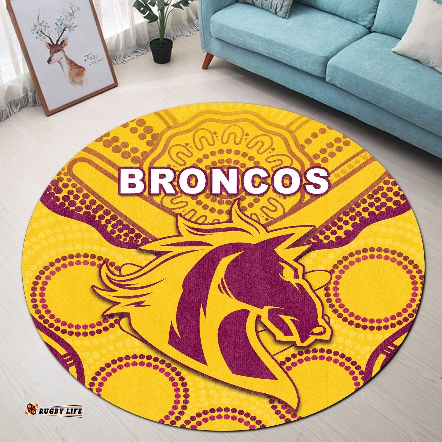 Broncos Indigenous Round Carpet Gold