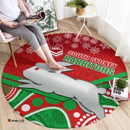 Custom Rabbitohs Rugby Christmas Round Carpet Merry Xmas 2023 Mix Aboriginal Art