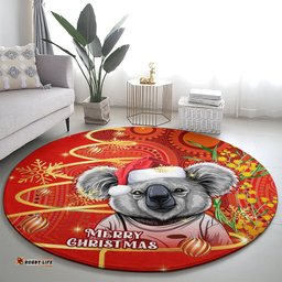 Personalised Australia Koala Christmas Round Carpet Aboriginal Art With Golden Wattle