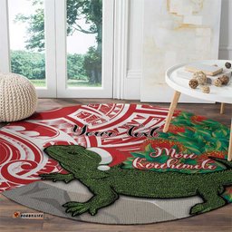 Personalised New Zealand Tuatara Christmas Round Carpet Meri Kirihimete Aotearoa Maori Mix Pohutukawa