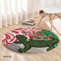 Personalised New Zealand Tuatara Christmas Round Carpet Meri Kirihimete Aotearoa Maori Mix Pohutukawa